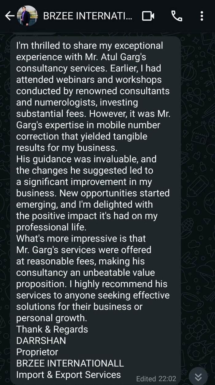 WhatsApp feedback screenshot from Client feedback