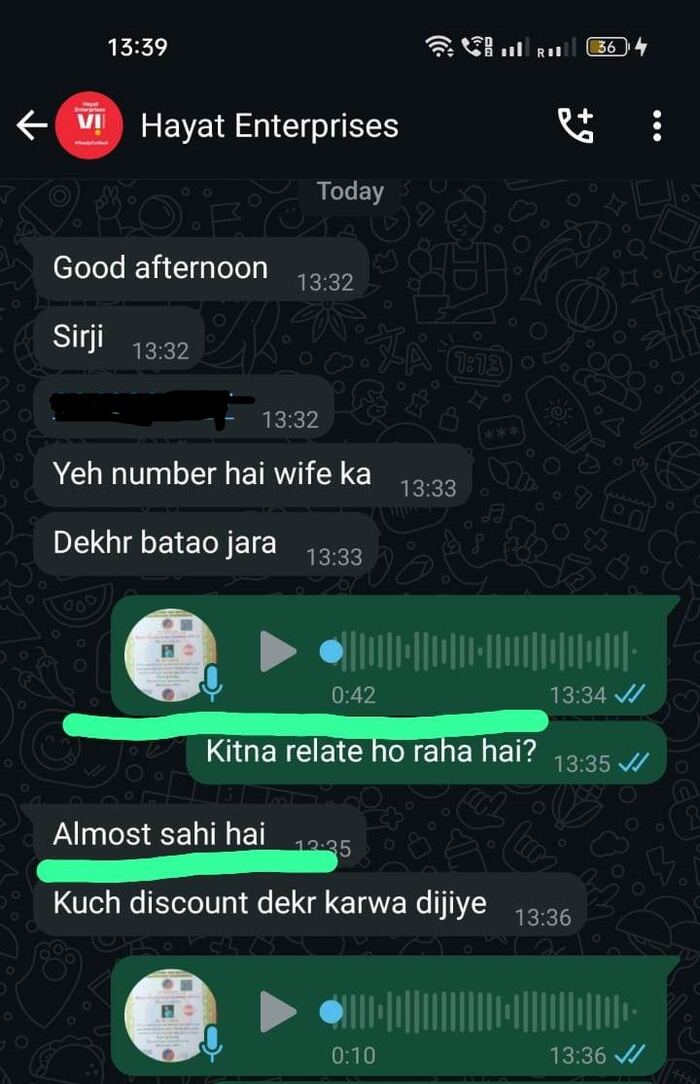 WhatsApp feedback screenshot from Client WhatsApp feedback