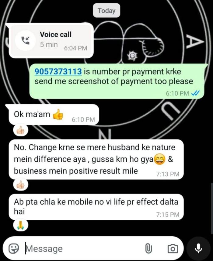 WhatsApp feedback screenshot from Client WhatsApp feedback