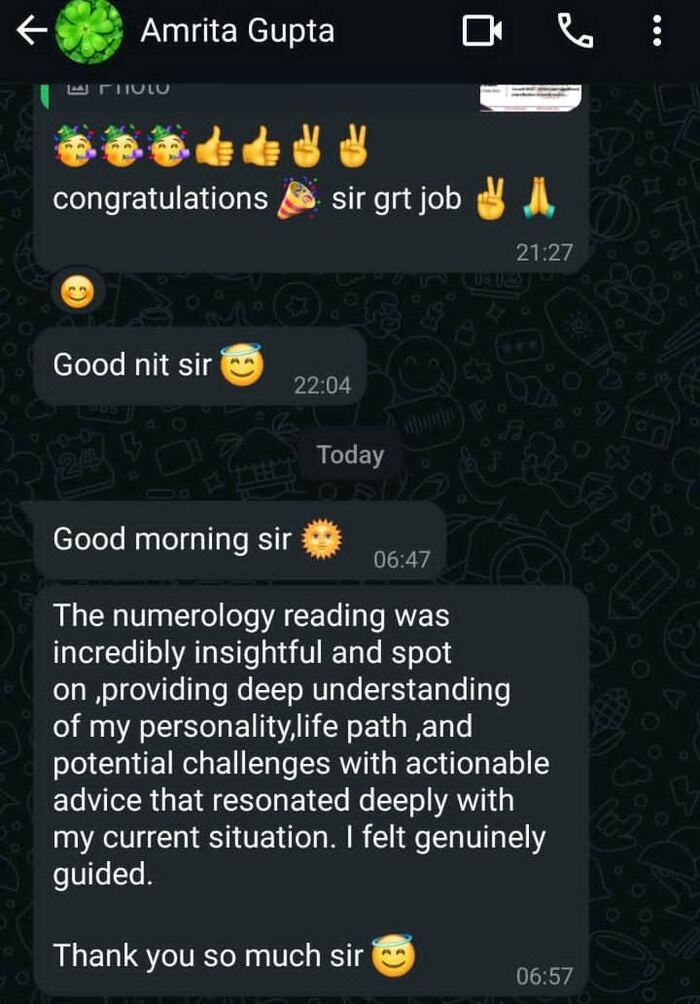 WhatsApp feedback screenshot from Amrita Gupta