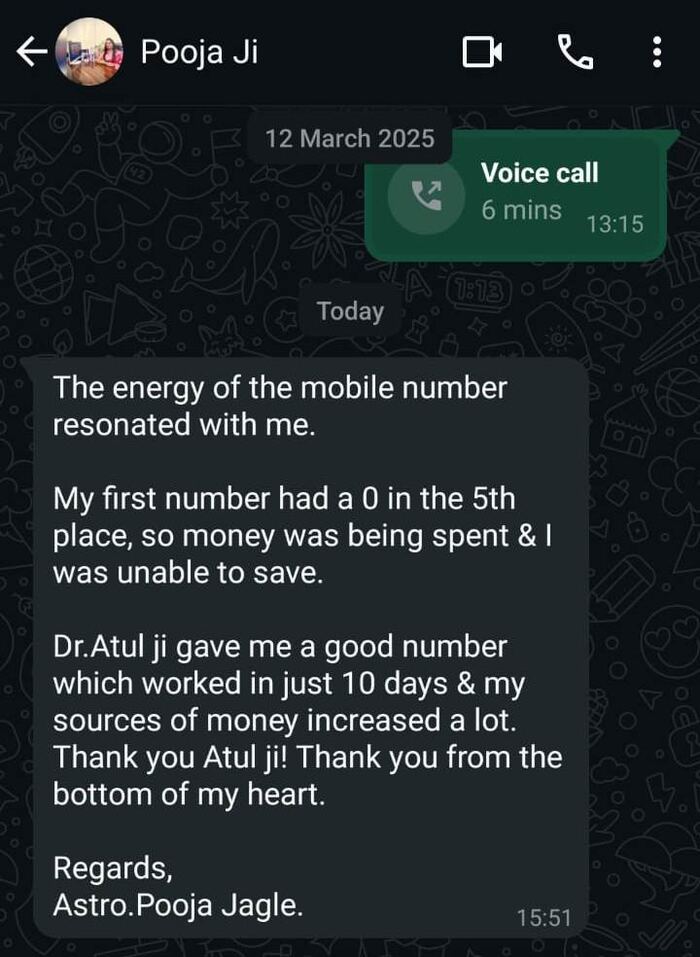WhatsApp feedback screenshot from Pooja Ji