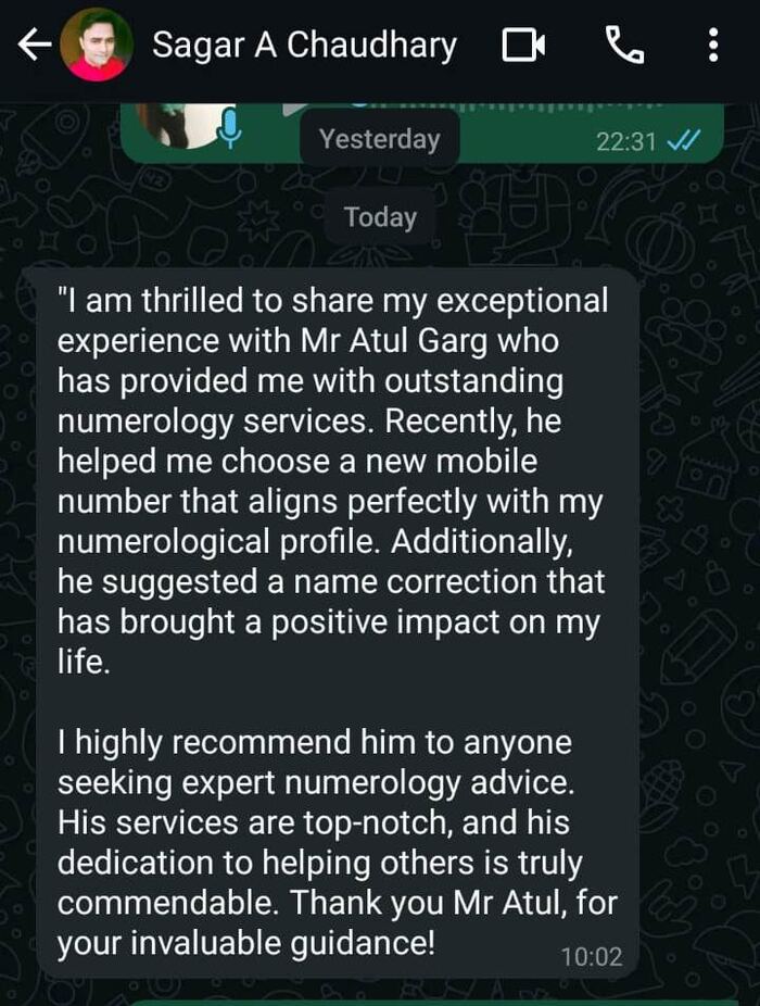 WhatsApp feedback screenshot from Sagar A Chaudhary