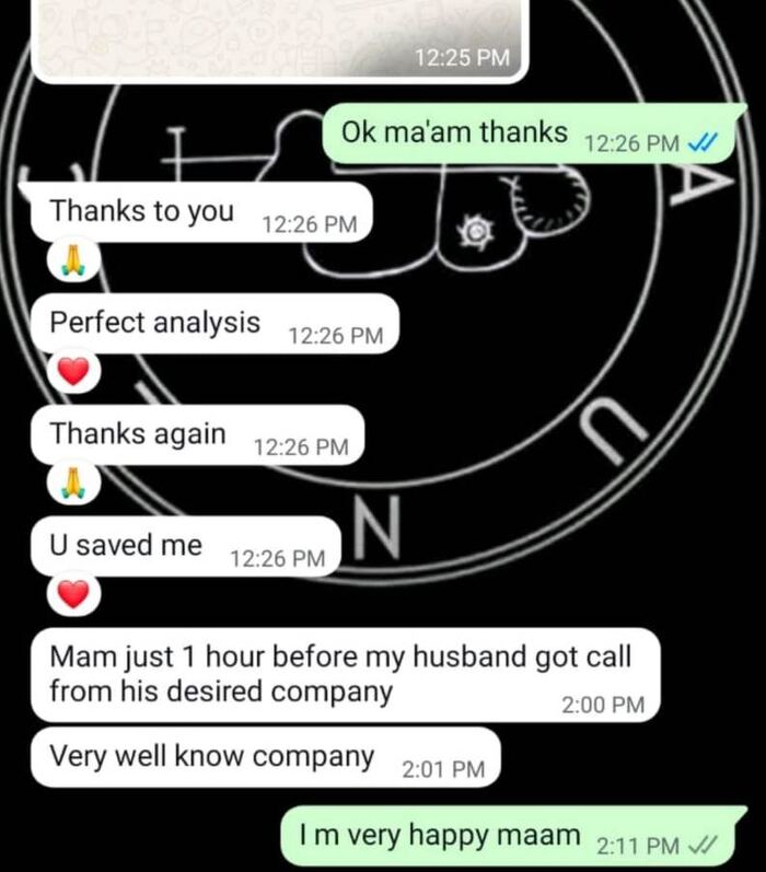 WhatsApp feedback screenshot from Client WhatsApp feedback